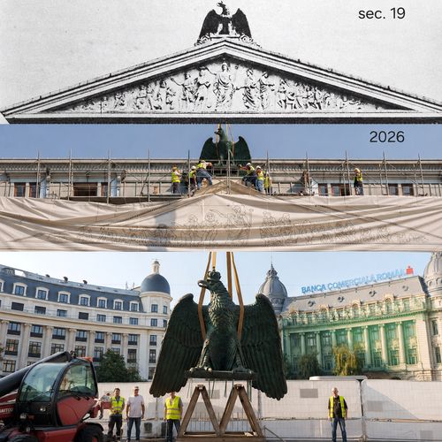 Construcții Erbașu reface frontonul original al Palatului Universității din București